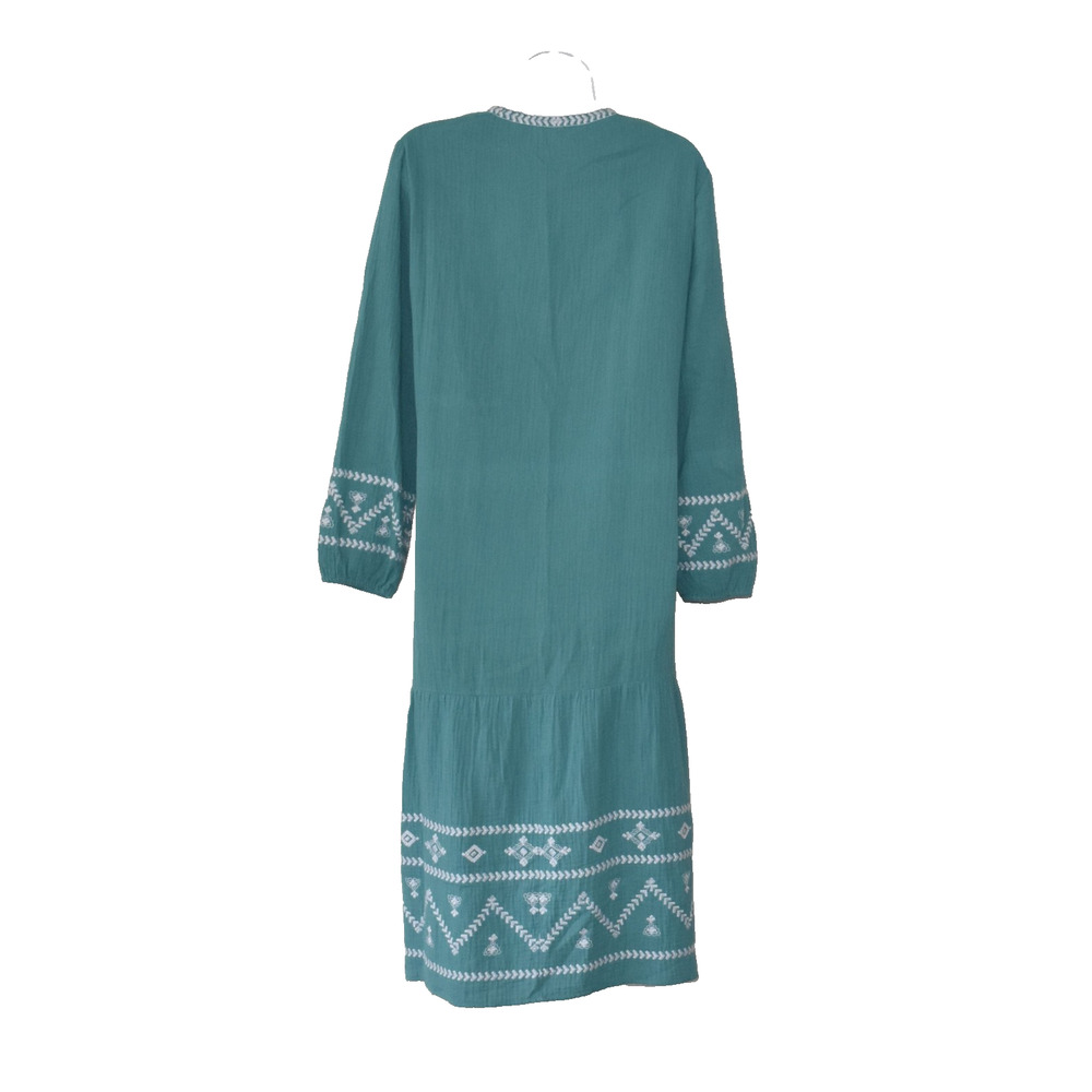 A5 NWOT SOFT SURROUNDINGS Jolie Green White Vertical Embroidery Midi Dress Sz L - Picture 4 of 6